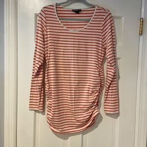 A Pea in the Pod Maternity Orange & White Striped Ruched Top Size L/G